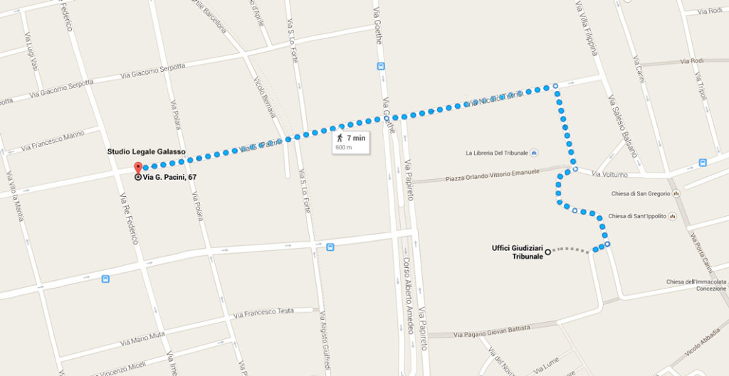 Distance from the Palermo office to the Court